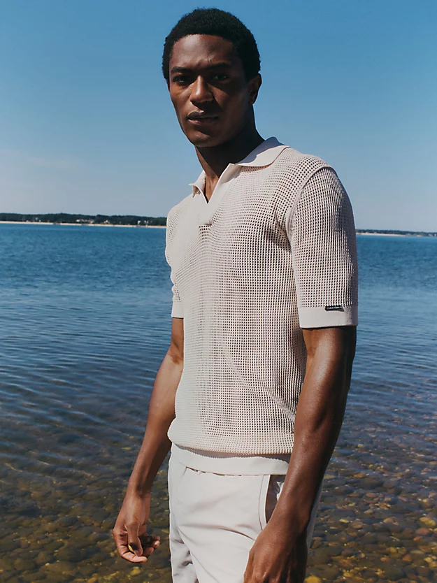 Camisa polo de praia de malha aberta
