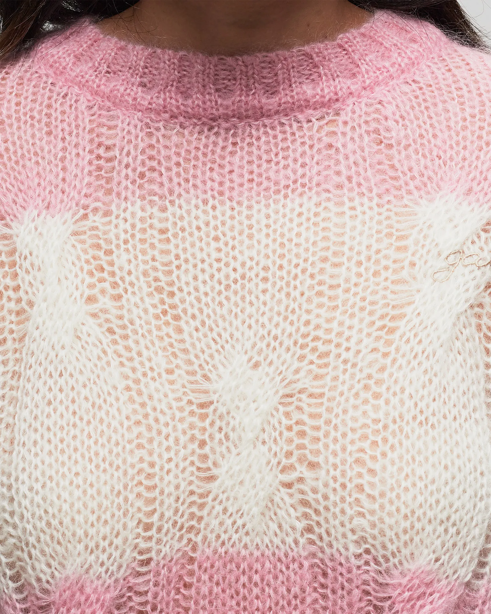 Ganni Mohair Striped Cable O-neck