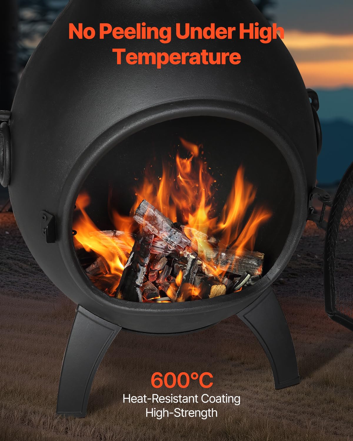 VEVOR Terrassenofen, 43x42x112cm Holzfeuerstelle, kugelförmiger Gartenkamin zum Grillen & Wärmen, Aztekenofen mit Grillgitter, Kaminmantel & Kamindeckel, für Terrasse, Garten, Hinterhof