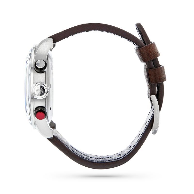 Montre Homme Foxter Avalone bracelet cuir marron, boitier acier et fond bleu - FR6040C4BC2