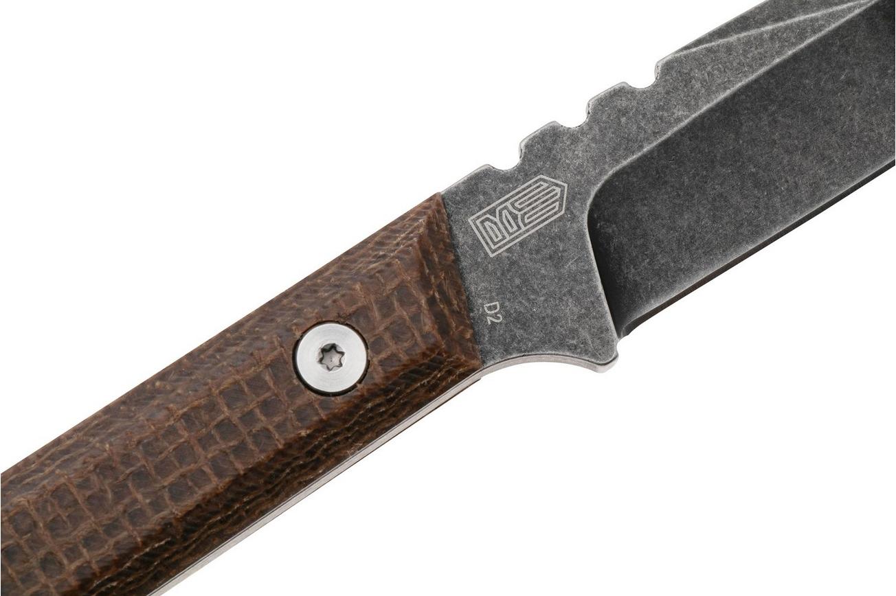 Böker Plus Thicker Clipper 02BO601, Blackwashed D2, Burlap Micarta, vaststaand mes, Brent Michael Smith design