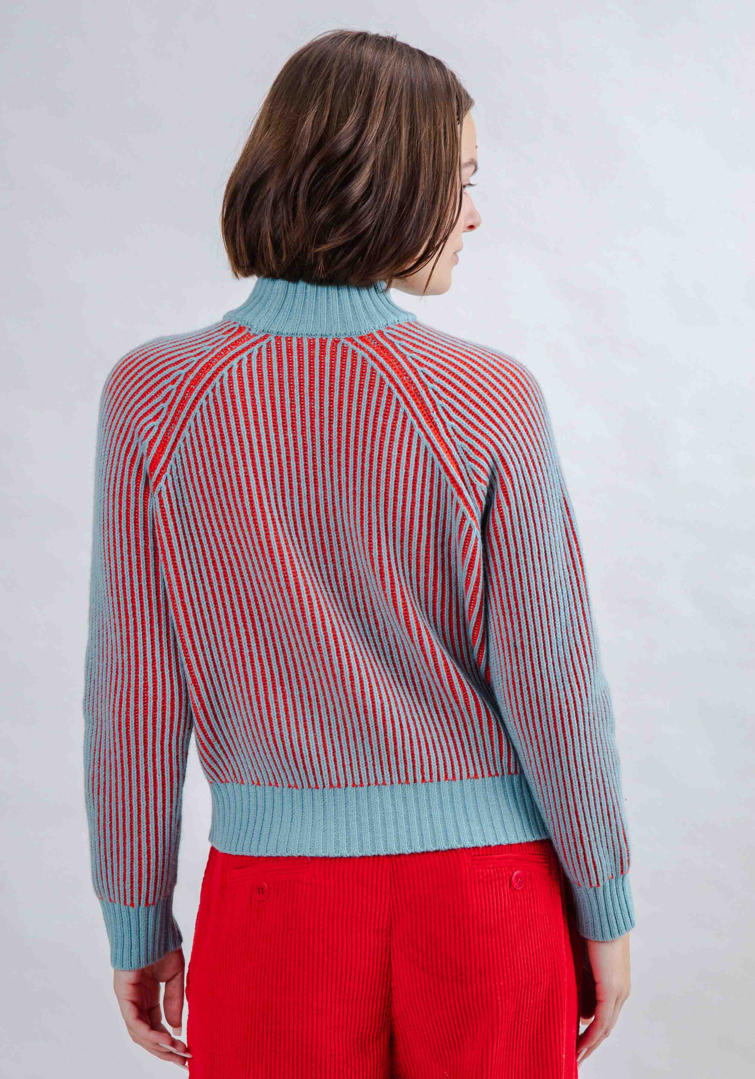 Brava Fabrics Strickpullover Bicolor Wool Cropped Sweater Blue