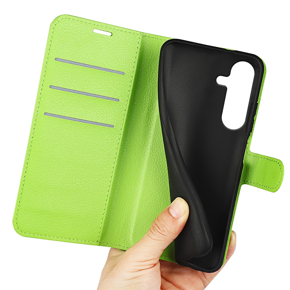Samsung Galaxy S25 Leder Tasche Flip Cover Litchi Look - Grün