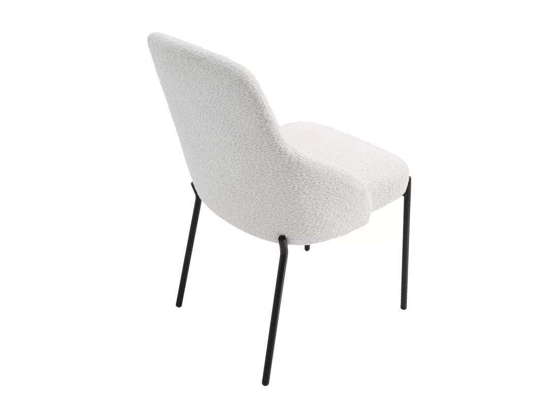 Lot de 2 chaises en tissu bouclette et métal noir - Blanc - LIAMONA