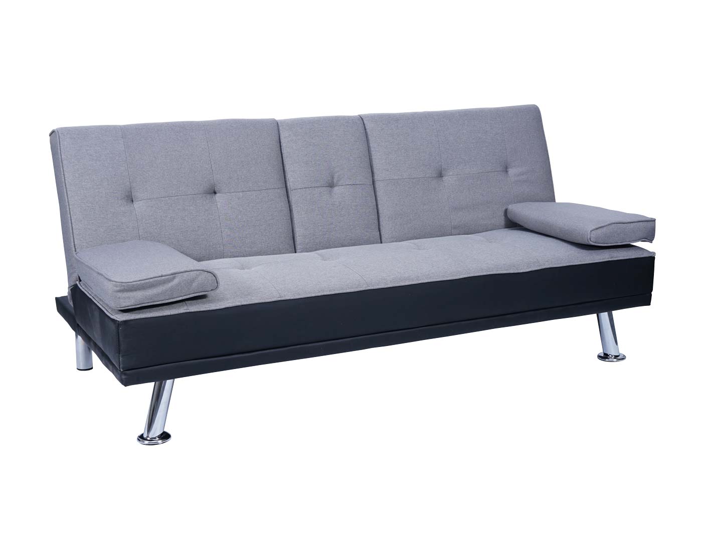 3er-Sofa MCW-F60, Couch Schlafsofa Gästebett, Tassenhalter verstellbar 97x166cm ~ Kunstleder/Textil, schwarz/hellgrau