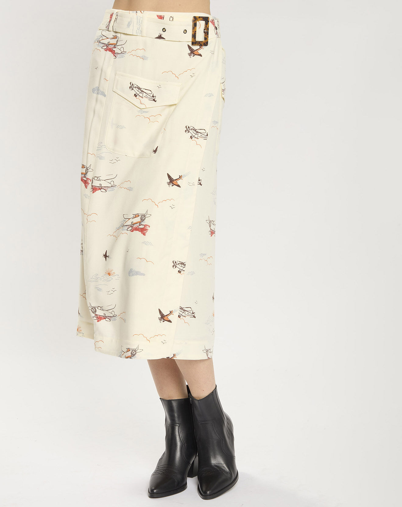 Scotch & Soda Jupe Portefeuille Print Avion écrue