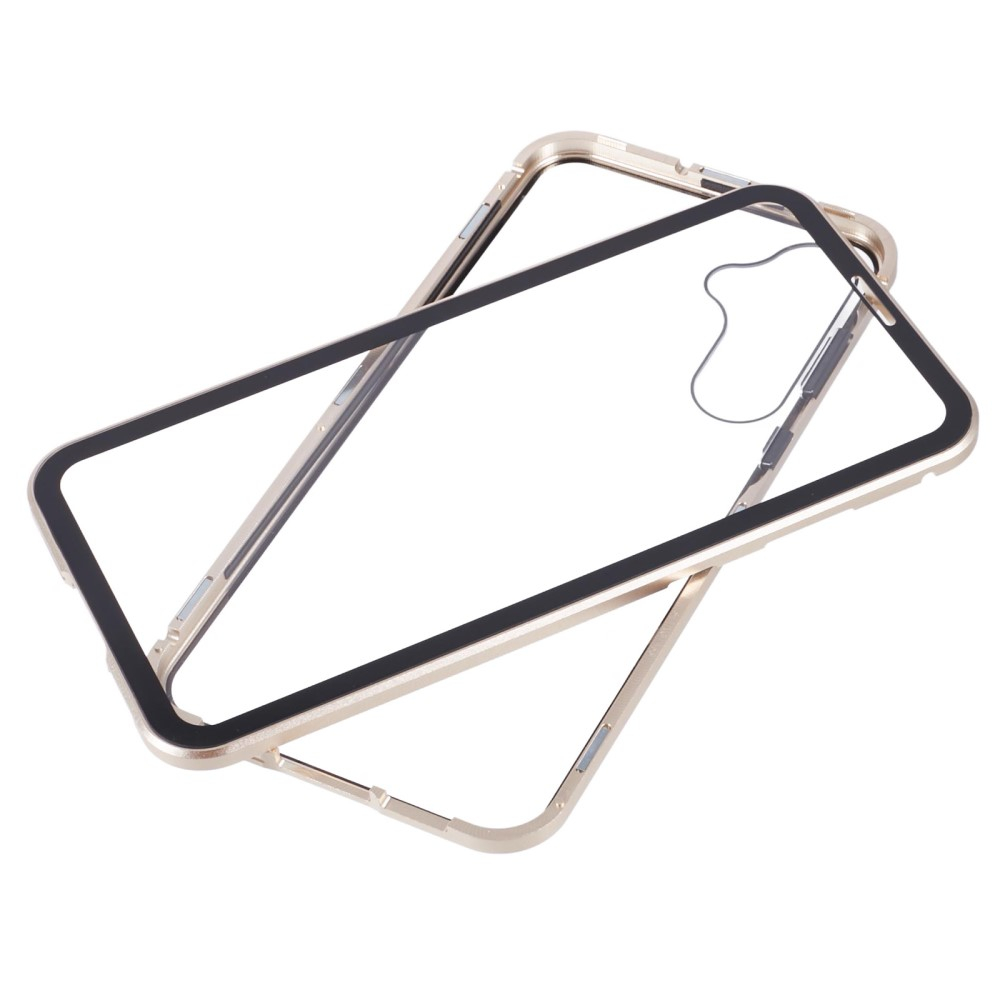 Samsung Galaxy A55 Magnetische Alu Schutzhülle mit Panzer Glas Backcover   Displayschutz (Magnet-Technologie) - Champagner