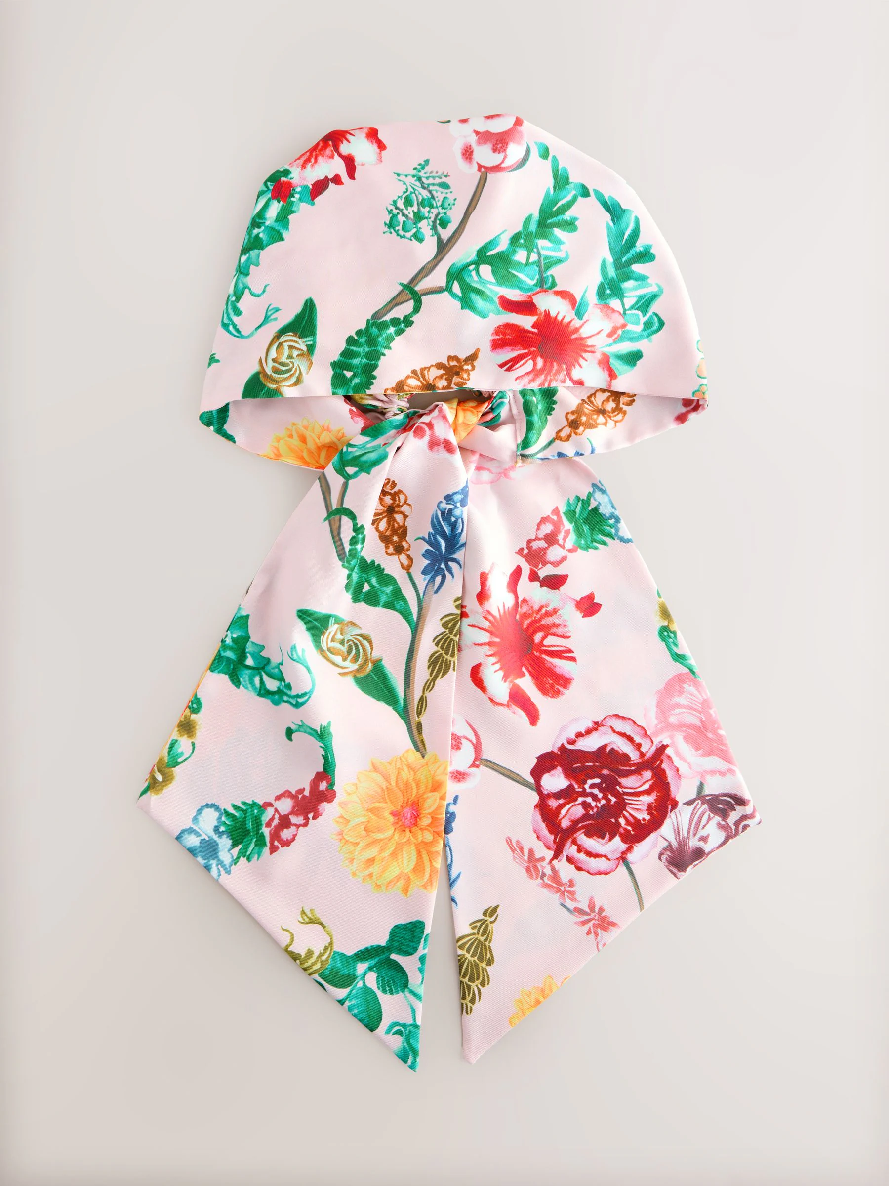 Roze met bloemenprint - Pre Tied Satin Headscarf