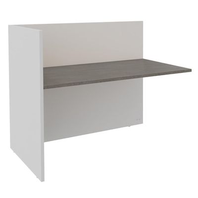 Banque d'accueil Module de départ haut OLA - L122,5 x H112 x P82,5 cm - structure blanc perle, plateau chêne gris