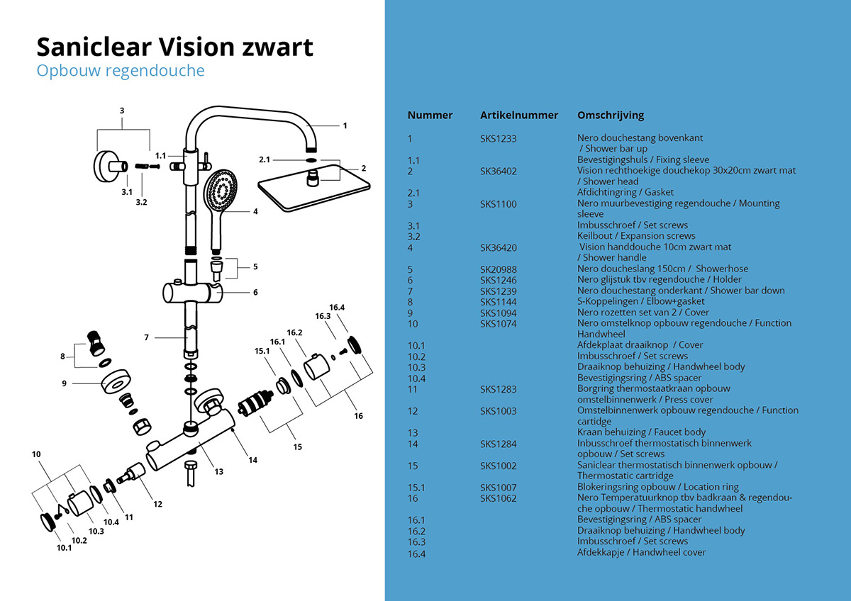 Saniclear Vision opbouw regendouche met 20x30cm hoofddouche zwart mat