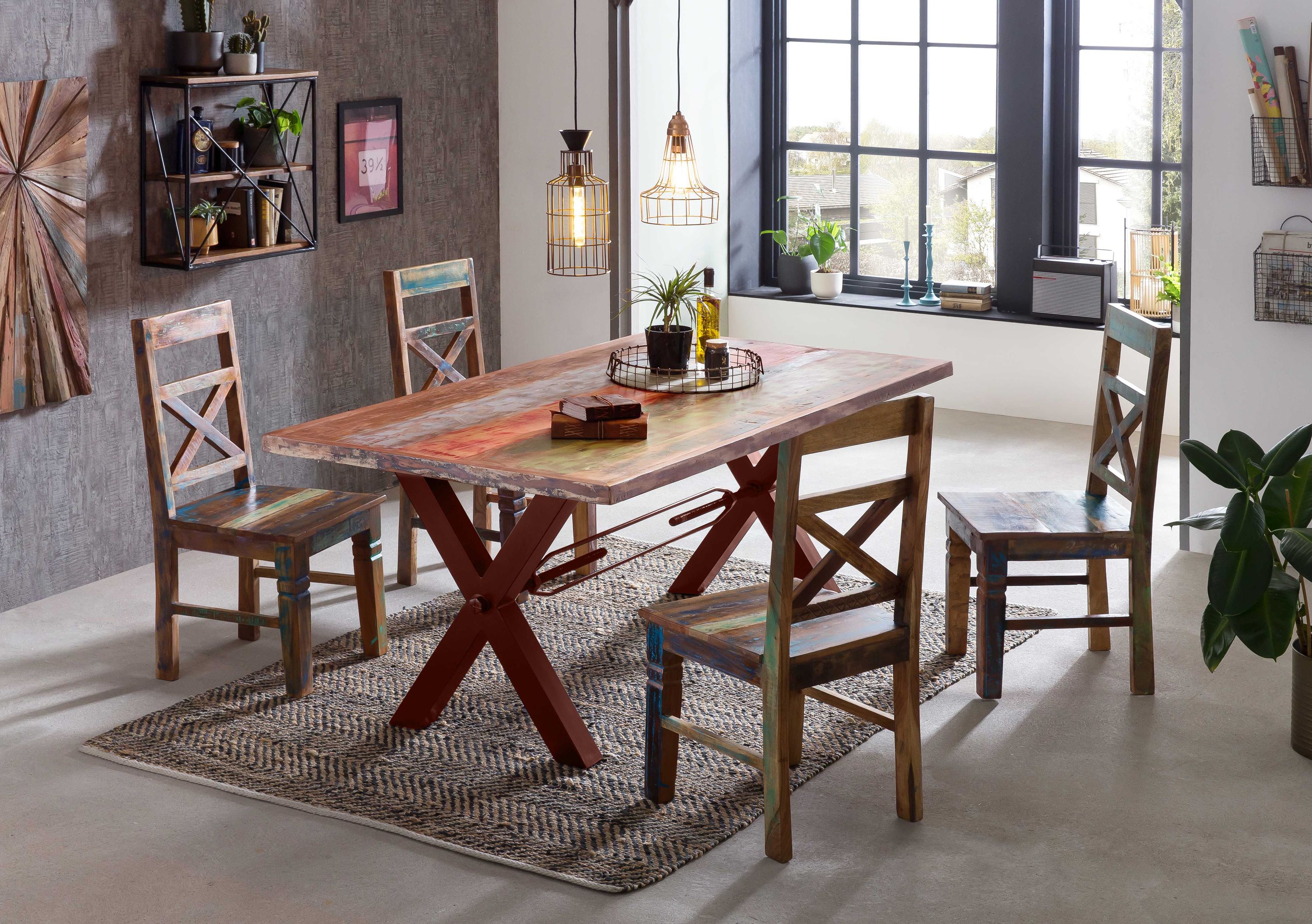 Esstisch 240x100 Altholz bunt Eisen Holztisch Speisetisch Küchentisch Tisch