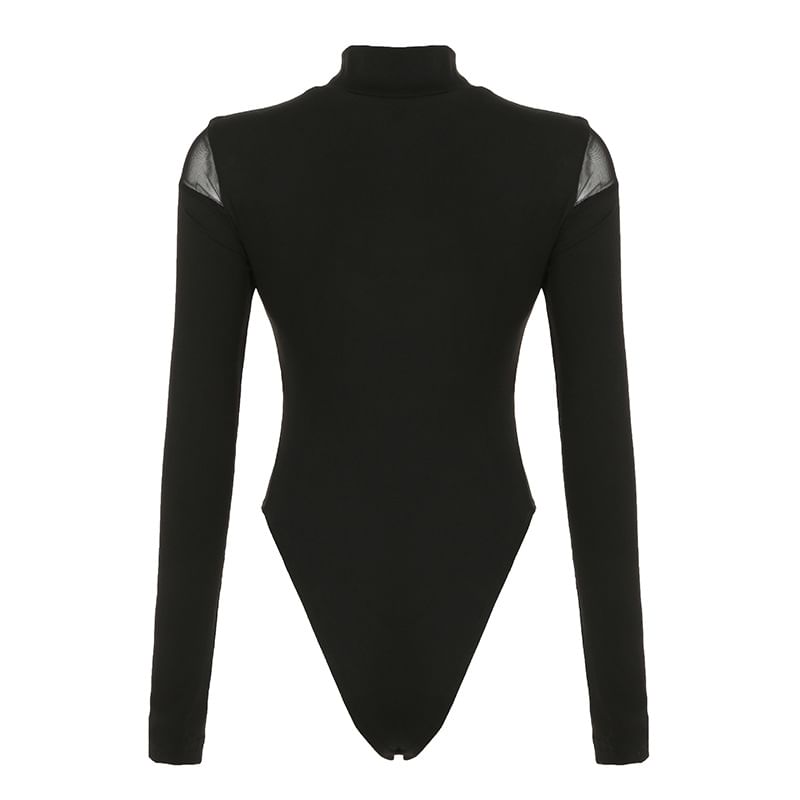 Genrovia - Bodytop met lange mouwen en nephals en uitsparing van mesh