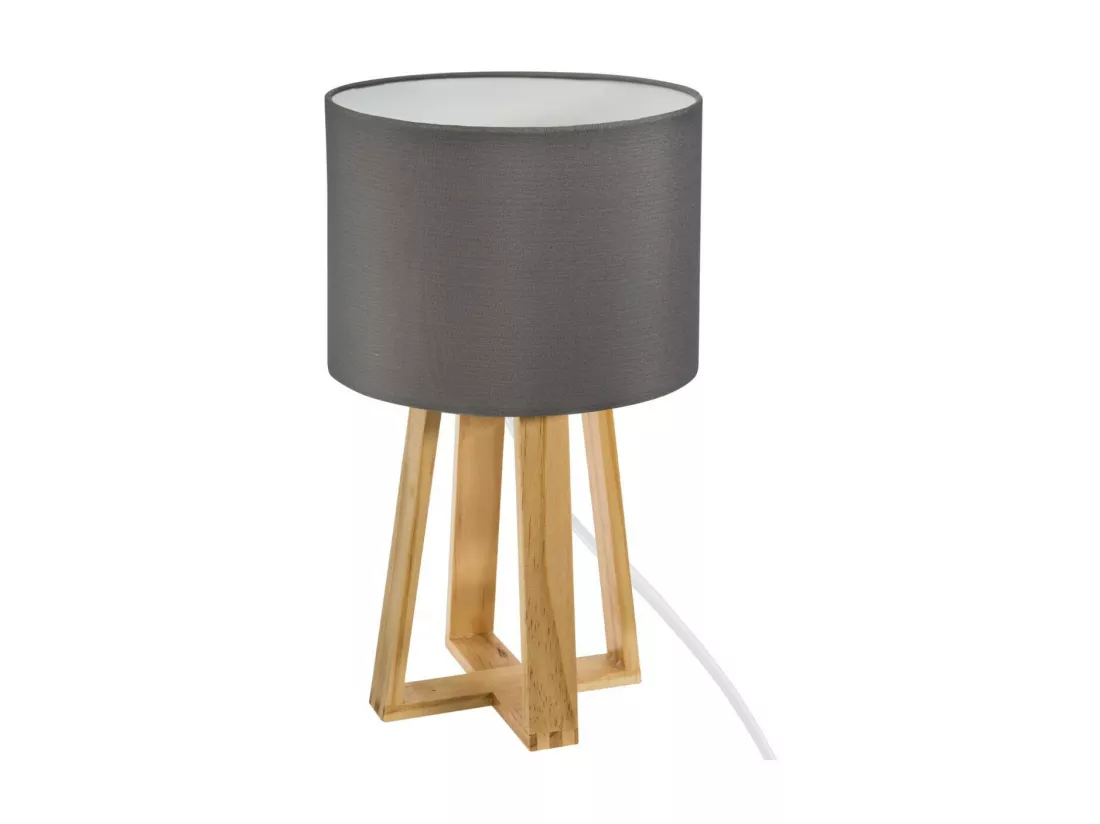 Lampe à poser Pied en Bois et Abat-jour Gris H 34.5 cm