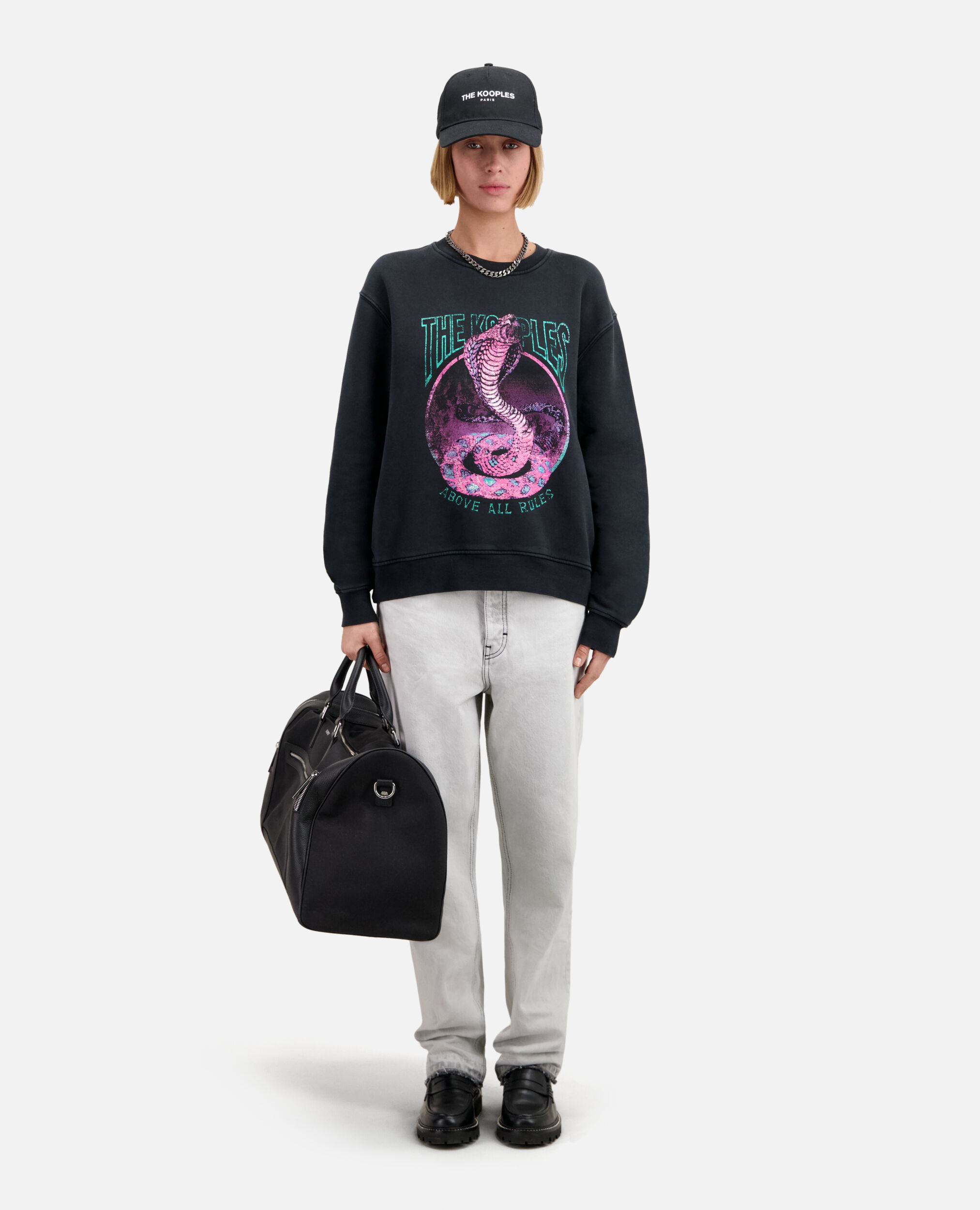 Women's Black sweatshirt with Cobra serigraphy
