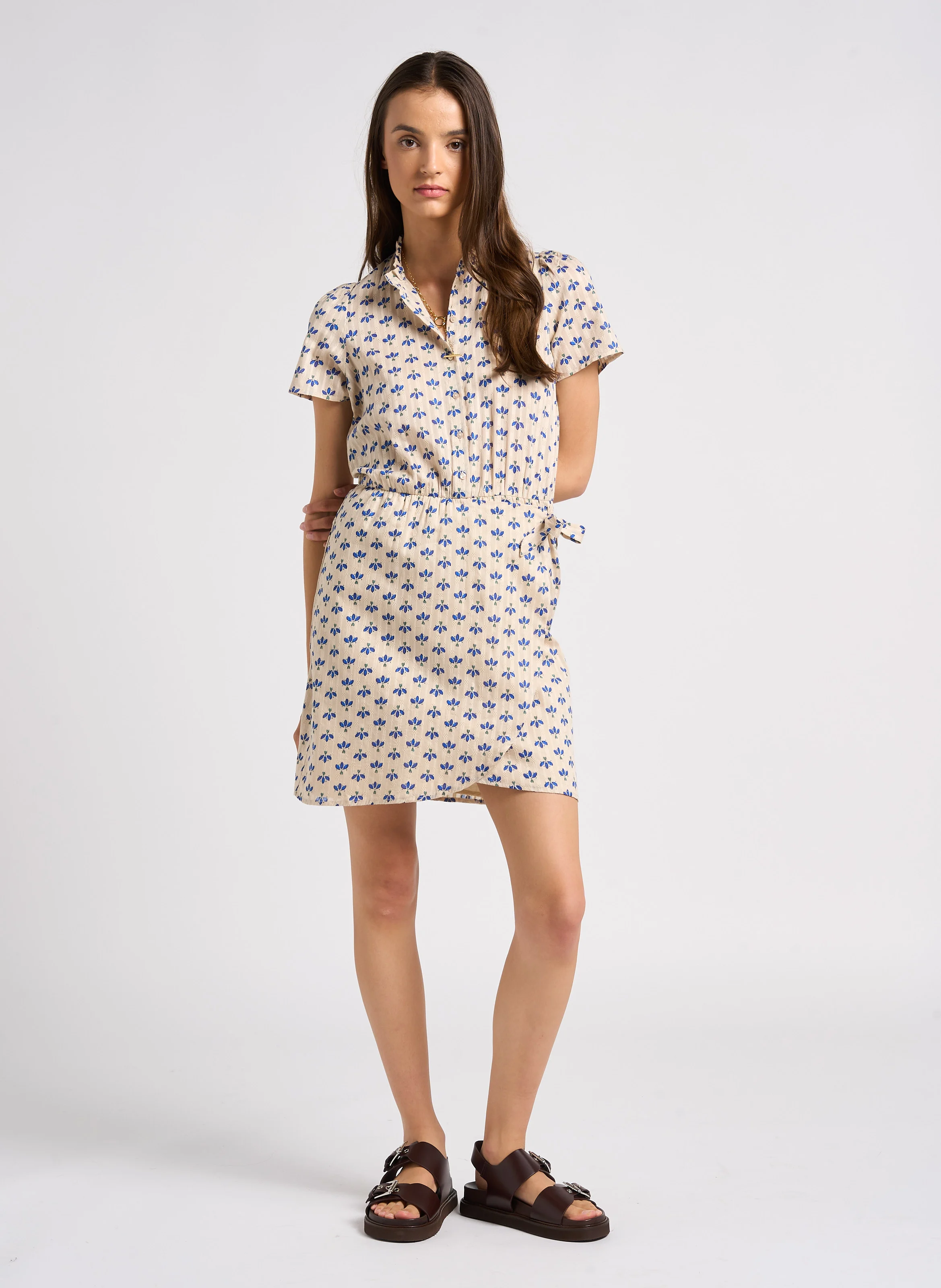 Robe courte col rond en coton | Blanc