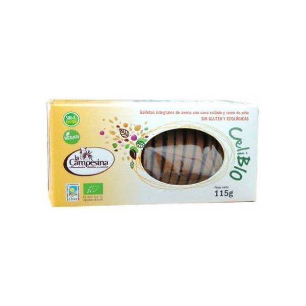 La Campesina Biscoitos de Aveia Celibio com Abacaxi e Coco sem Glúten Bio 115 g