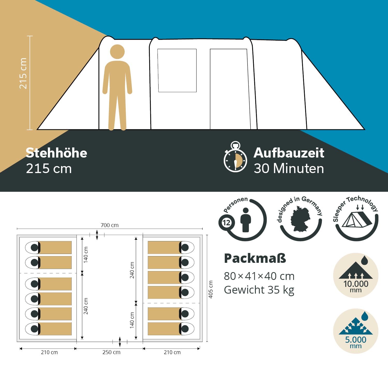 Skandika Hurricane 12 Sleeper Protect tunneltent