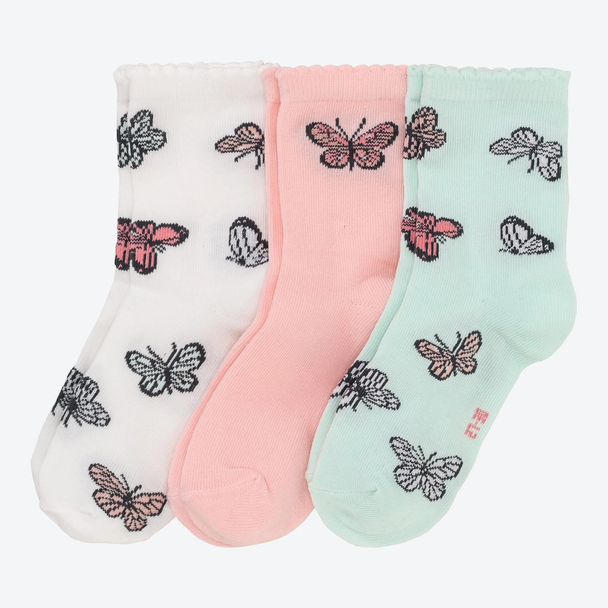 Mädchen-Socken mit Schmetterlings-Muster, 3er-Pack