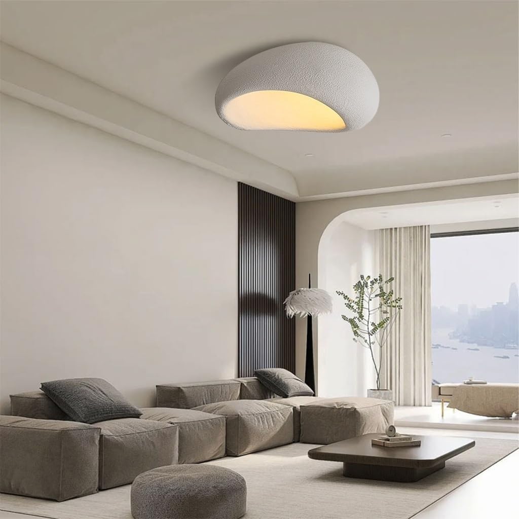 Moderne Einfache Deckenleuchte E27 Wabi-sabi Flush Mount Deckenlampe Lampenschirm Aus Polyethylen Japanischer Stil Heimdekoration Beleuchtung Für Schlafzimmer Wohnzimmer Kücheninsel(50CM)