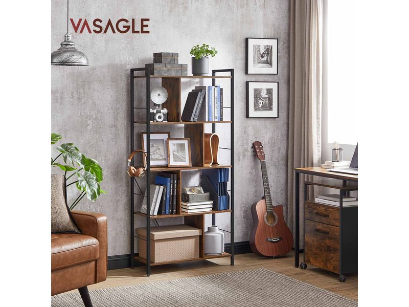 VASAGLE Bücherregal Braun/Schwarz Bücherregal mit 5 Ebenen