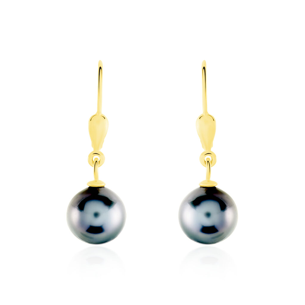 Boucles D'oreilles Puces Baroque Dormeuse Or Jaune Perle De Tahiti