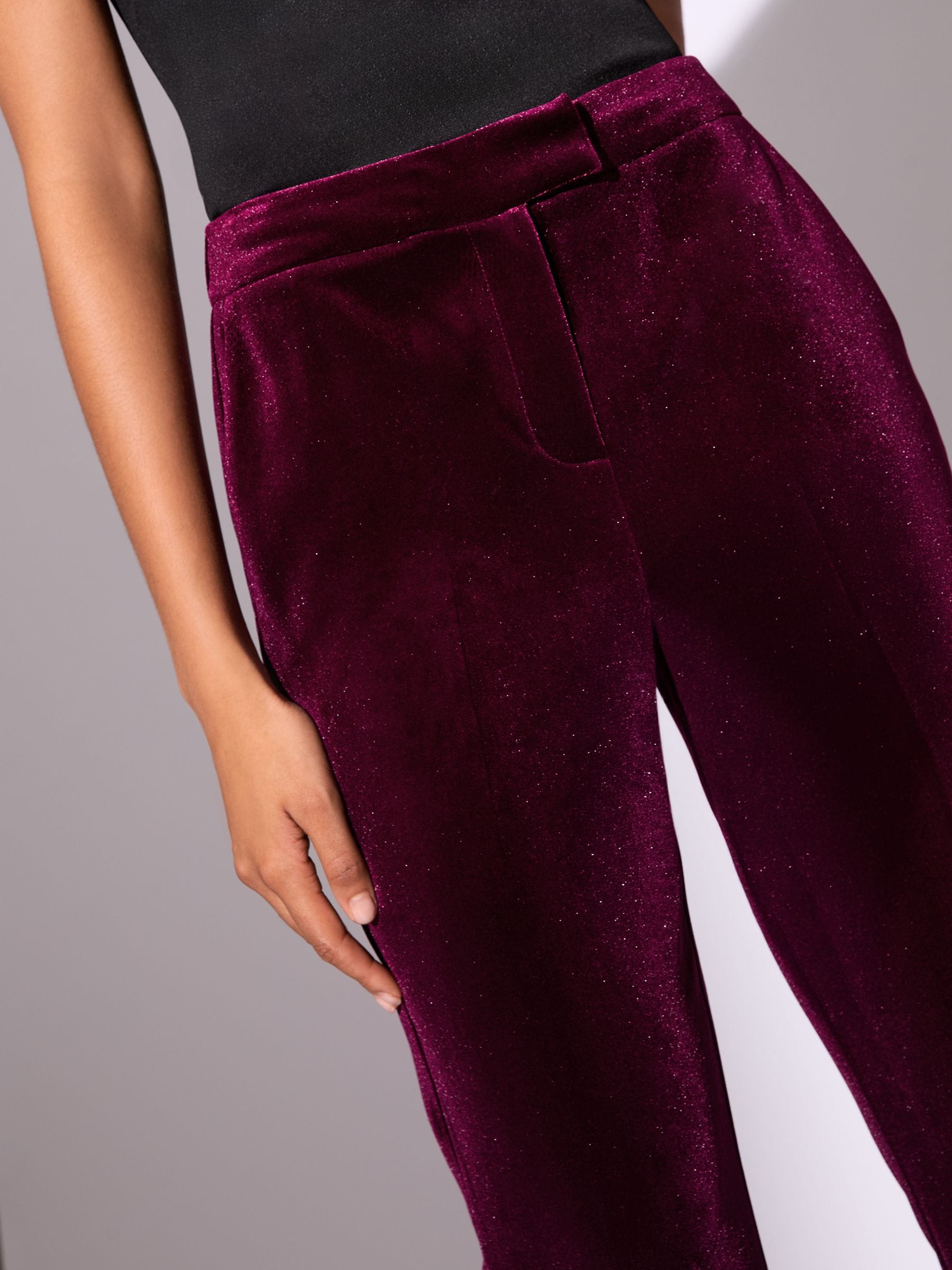 Bordeauxrood fluweel - Lipsy - Maatgesneden broek met wijde pijpen
