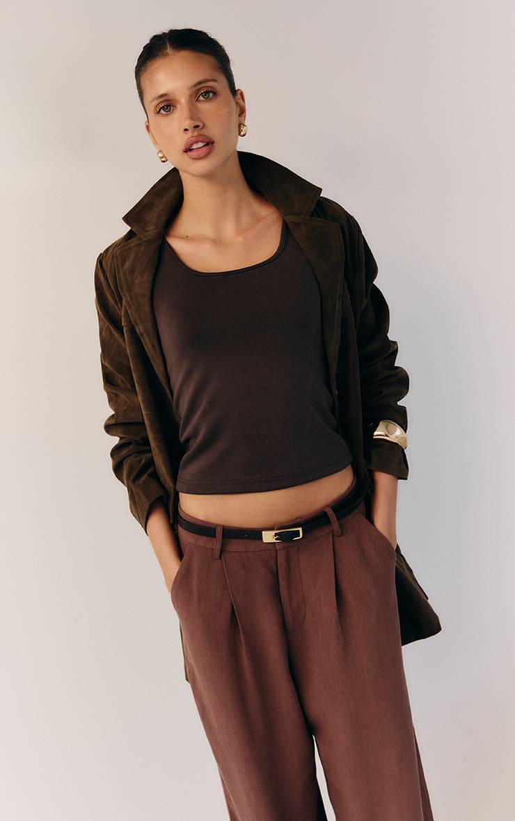 Marron Foncé Manteau Blazer Long Oversize En Synthétique