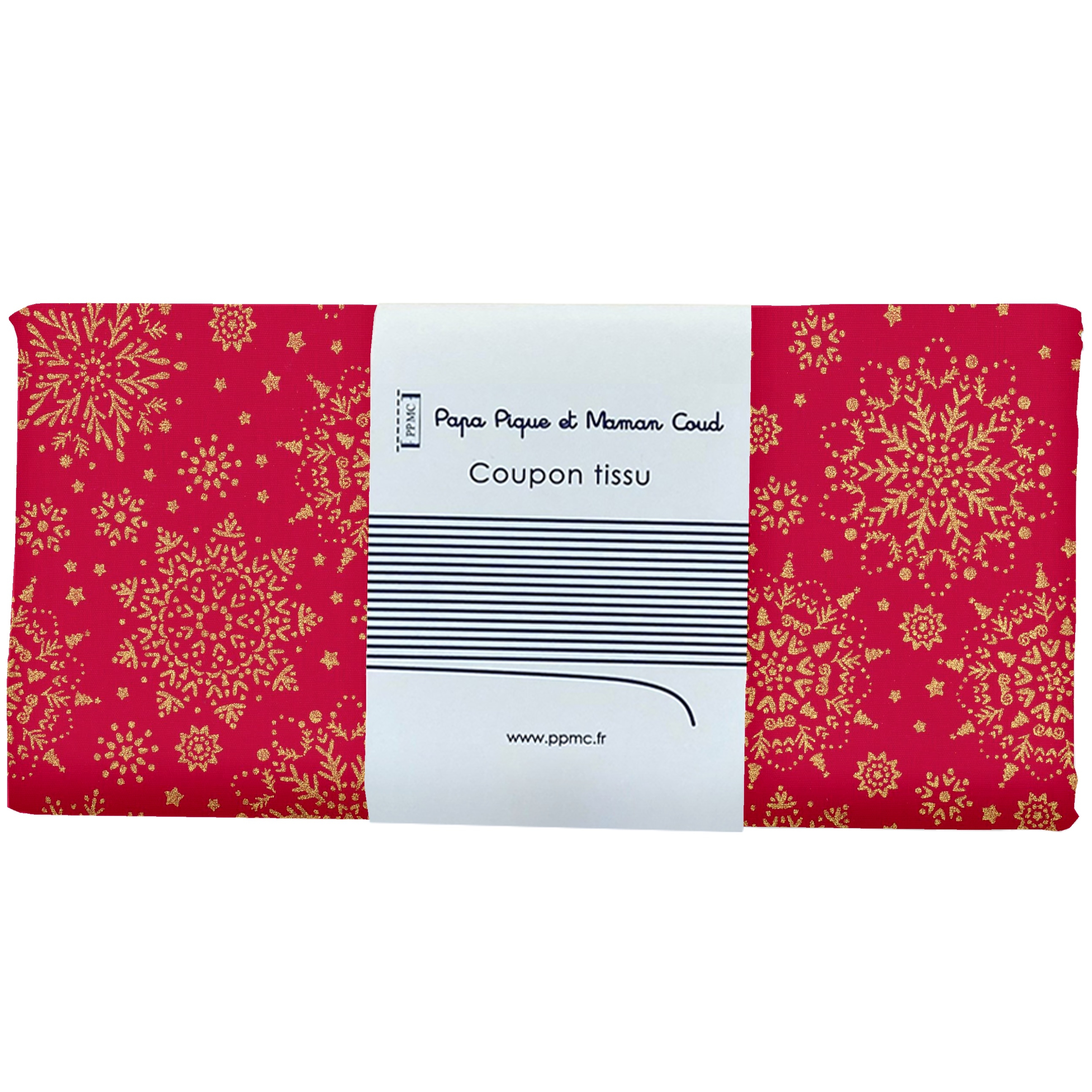 Coupon Tissu 50 Cm Ex2448 Flocon De Noel Or Rouge