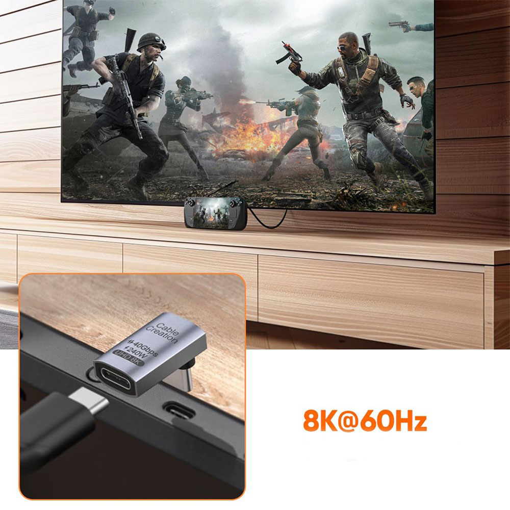 (240W) USB C 4.0 (m) auf USB C (w) Daten und Schnelllade-Elbow-Adapter Stecker 90 Grad-Winkel 40 Gbit/s (8K@60Hz) - Grau