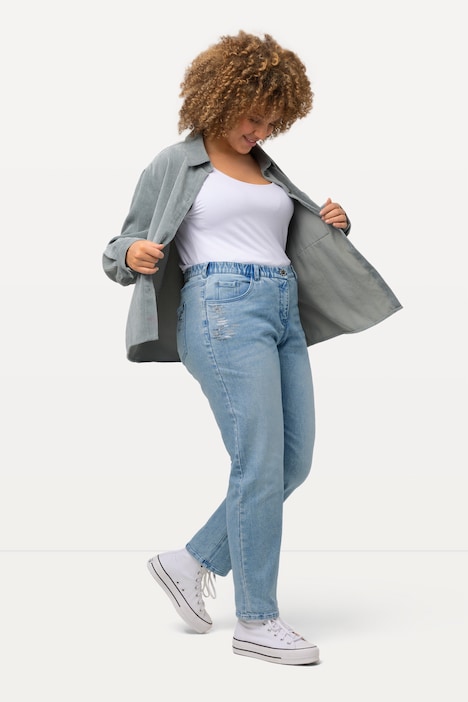 Boyfriend-Jeans, weites Bein, Glitter, Komfortbund