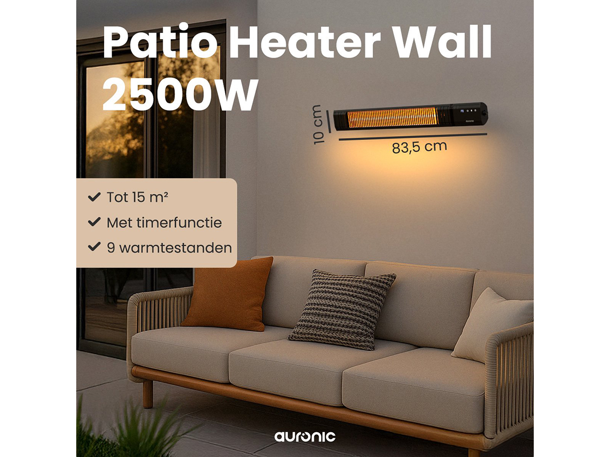 Auronic 2500 watt infrarood terrasverwarmer - Black