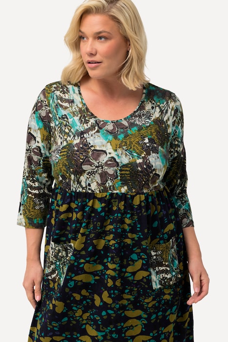 Longshirt, Patchlook, A-Linie, Rundhals, 3/4-Arm
