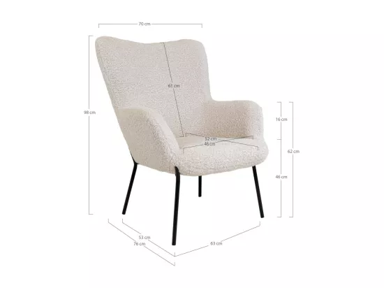 Glasgow - Fauteuil en tissu bouclette et métal : Couleur - Blanc