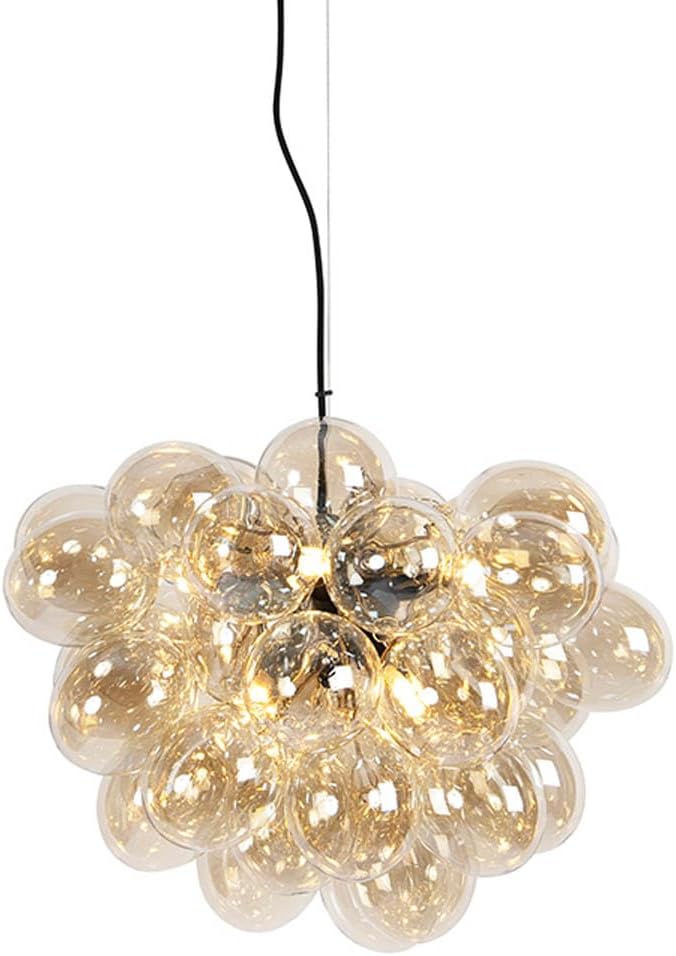 Qazqa - Art Deco Art Deco Hängelampe I Pendellampe I Pendelleuchte schwarz mit Glas 8-Licht - Uvas I Schlafzimmer - Kugel I Kugelförmig - LED geeignet G9