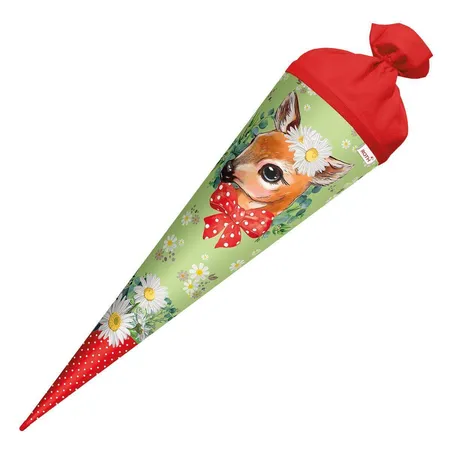Roth Motiv-Schultüte, Reh, 70cm, rund, Rot(h)-Spitze, Filzverschluss