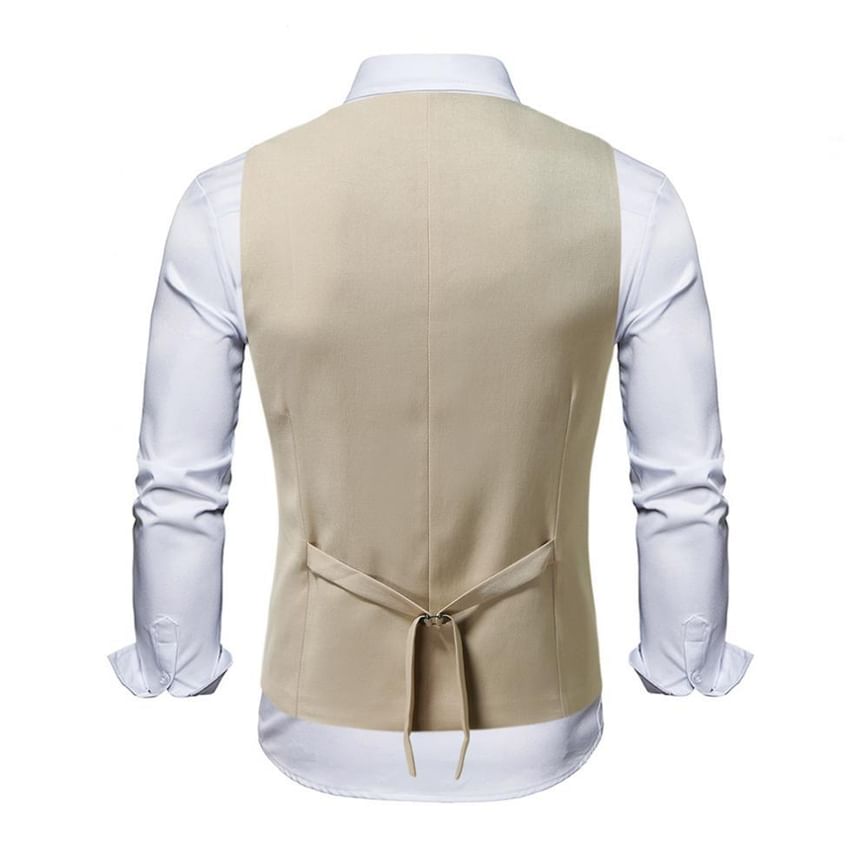 Lefitt - Peak Lapel Plain Double-Breasted Vest