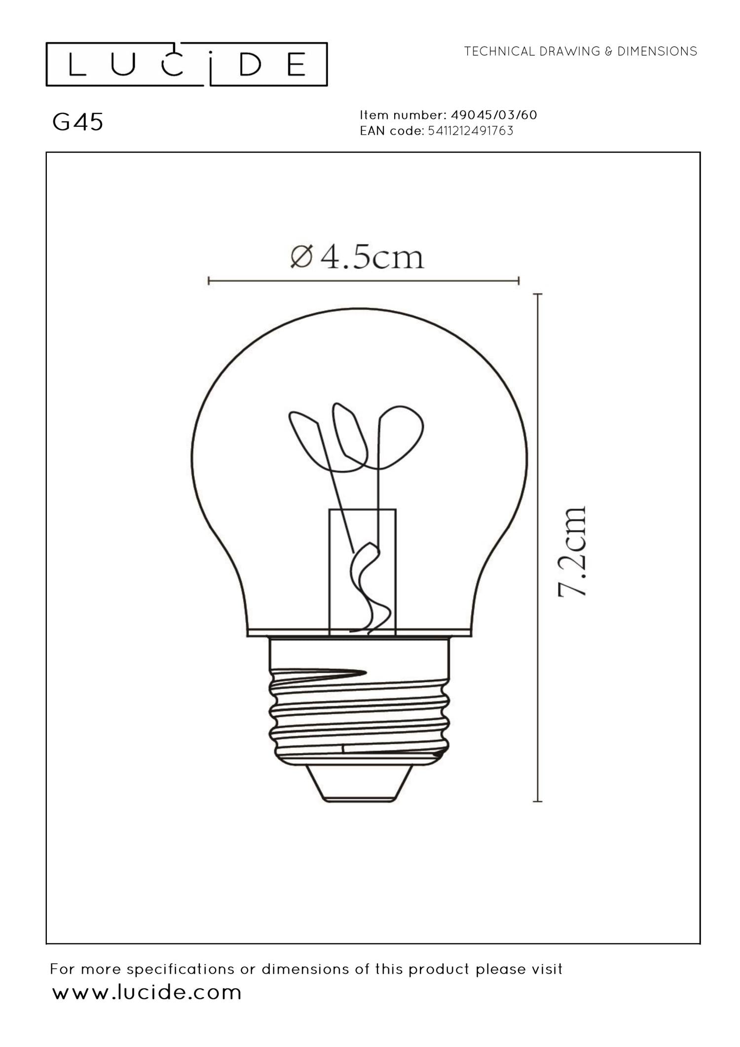 G45 LED Filament lichtbron E27 3W 2700K transparant dimbaar