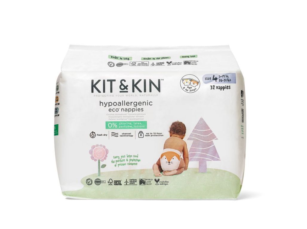 FRALDAS ECOLÓGICAS KIT & KIN HIPOALERGENICAS T4 9-14KG 32UN