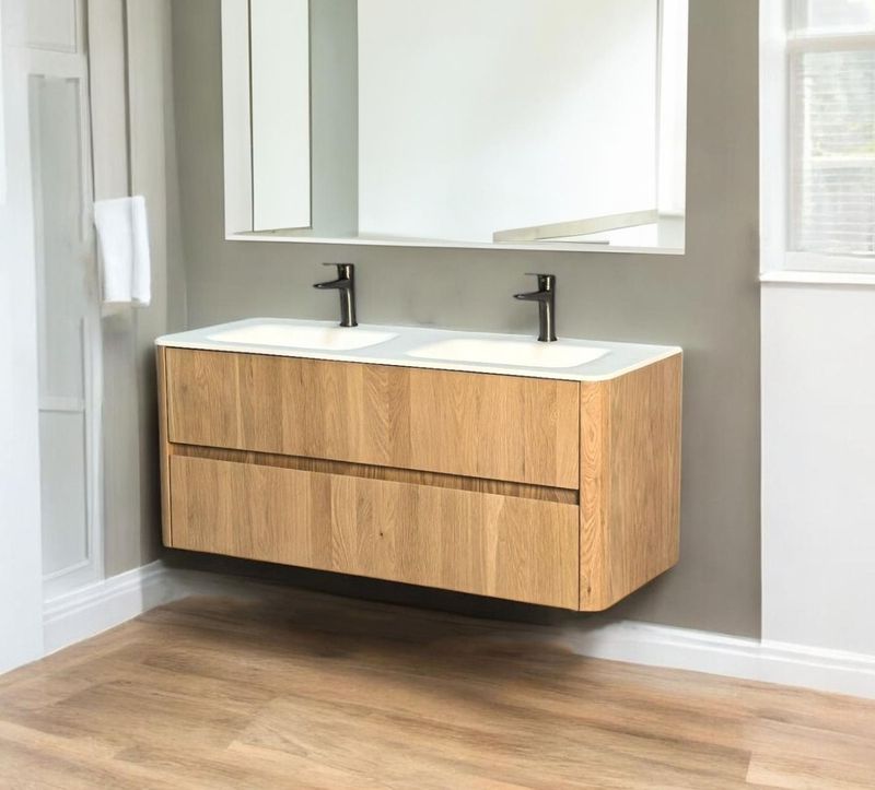 B-Stone - Branson - Badkamermeubel - Eiken - Met Wit Solid Surface Dubbele Wastafel 120cm
