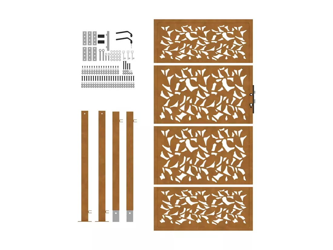 Porte de jardin acier résistant aux intempéries design feuilles