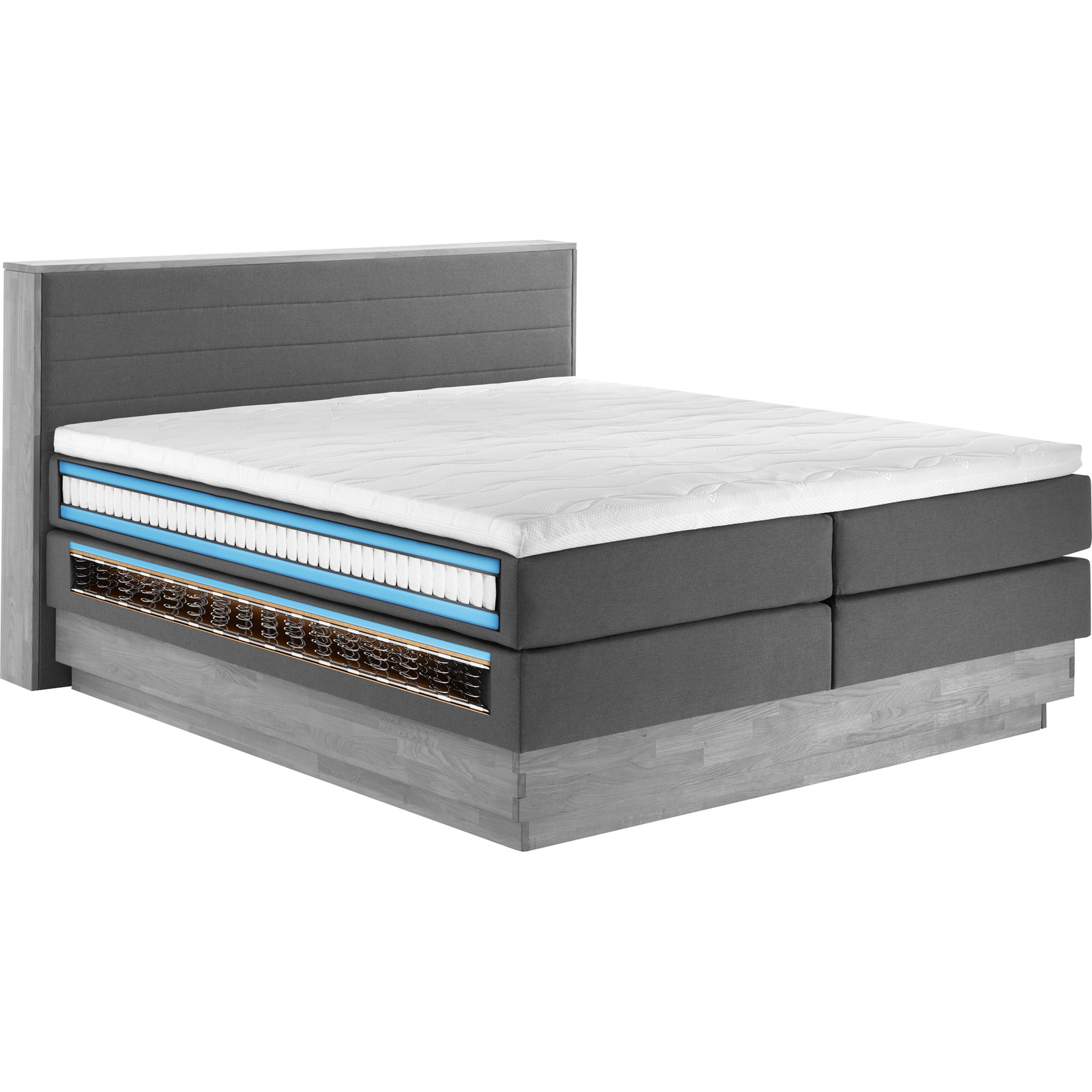 Boxspringbett Mila Eiche Massiv 160 x 200 cm, grau