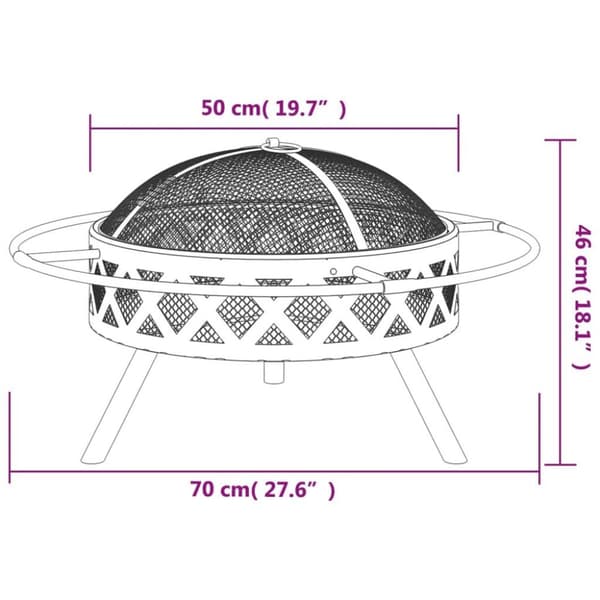vidaXL Bålfat med ildrake 70 cm XXL stål