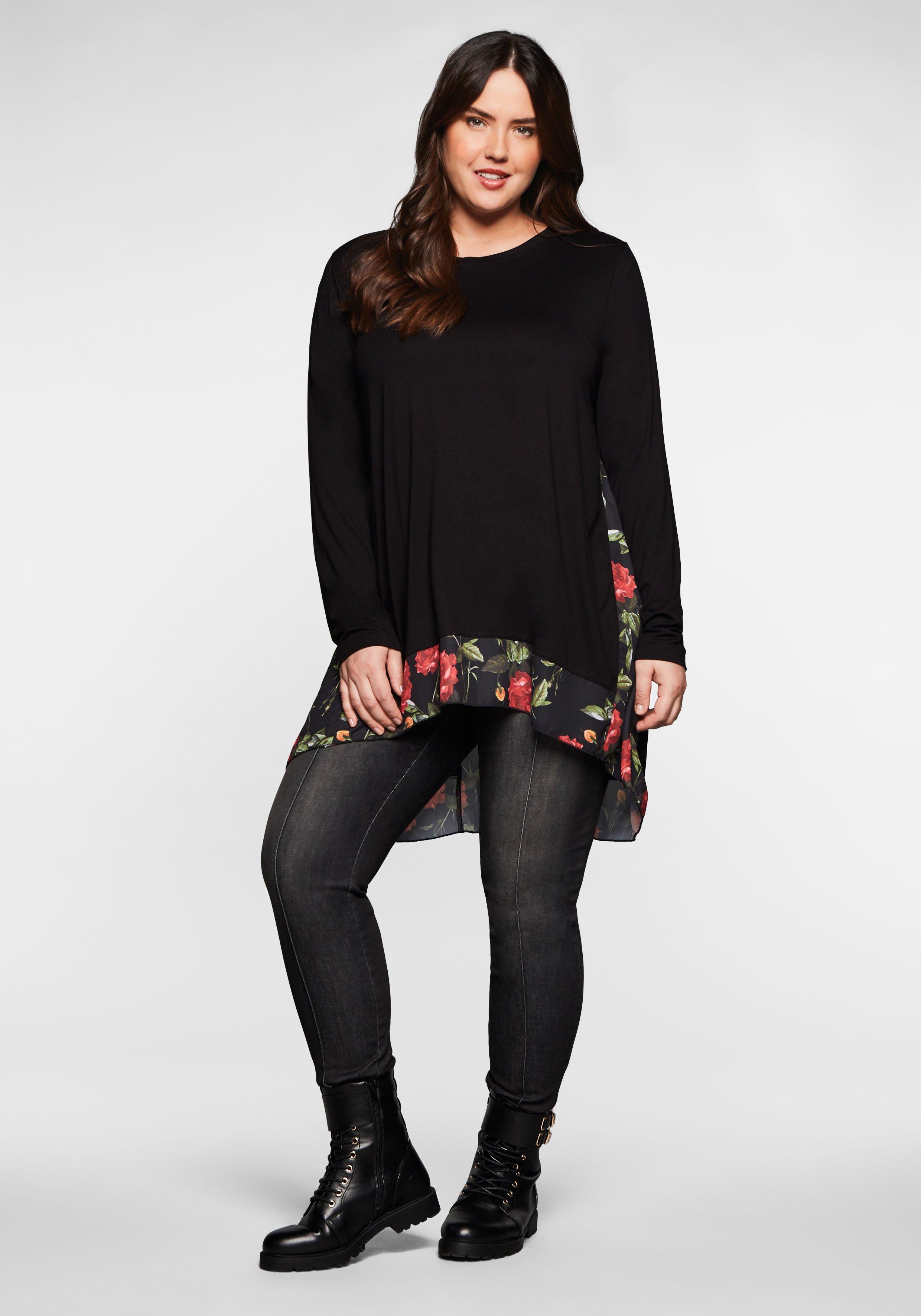 Longshirt mit floral bedruckten Einsätzen
