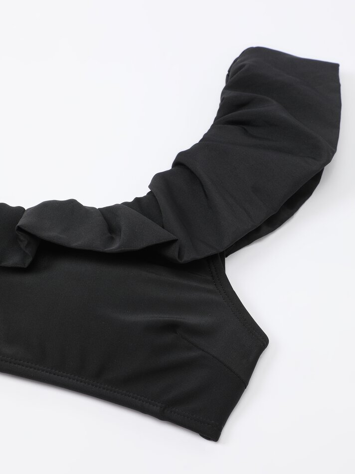 Top de biquíni com babados - Preto