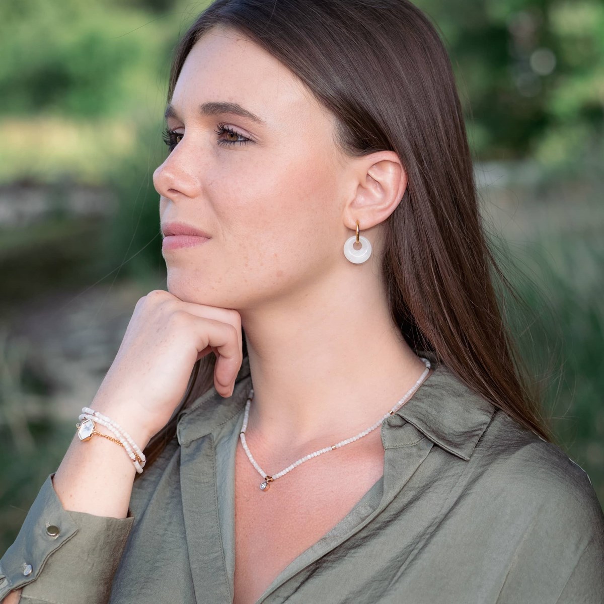 Boucles d'oreilles Blima en pierres Jade blanc