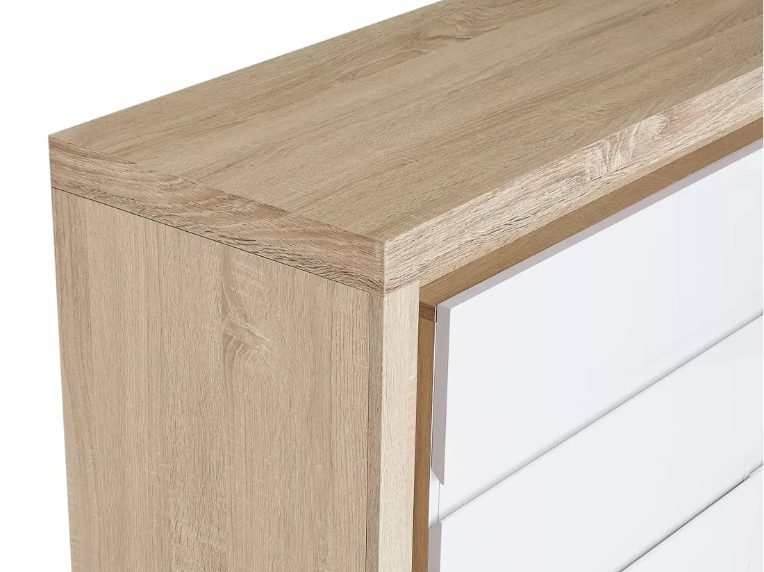 Commode 6 tiroirs - Avec LEDs - MDF - Blanc laqué et naturel - FLARANCIA