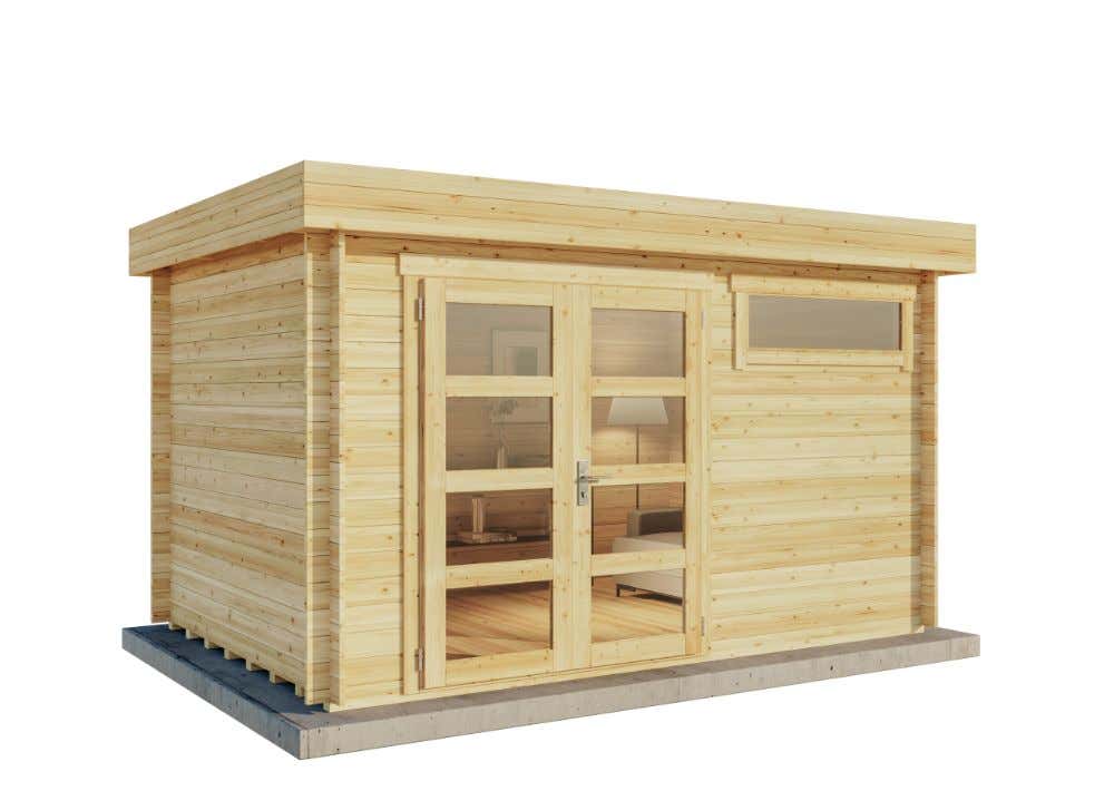 Alpholz Leandro-28 tuinhuis, tuinhuis van natuurlijk hout, blokhut met 28 mm wanddikte, geïmpregneerd, inclusief montagemateriaal, 3,9 x 2,7 m