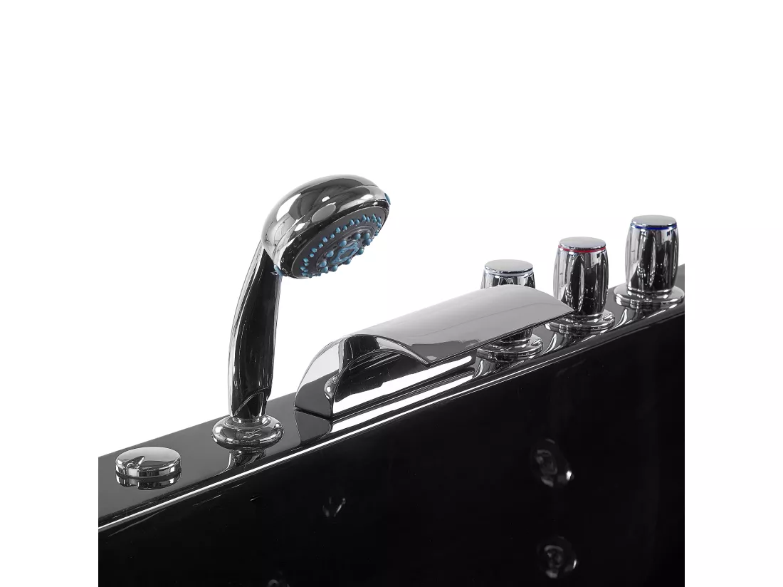 Baignoire angle droite noire 158 x 113 cm avec LED PARADISO