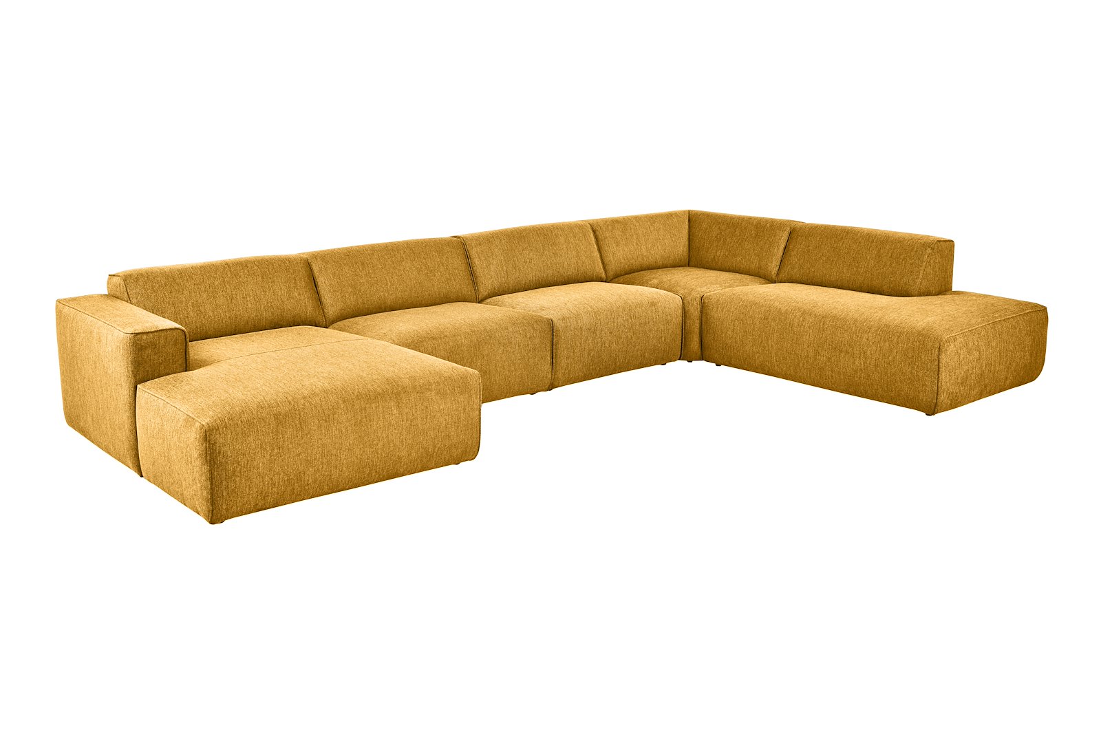 Enjoy U-sofa oppsett Sjeselong venstre liten , 2-seter, hjørne, åpen ende høyre liten i tekstil Brego 68 Mustard med sorte ben