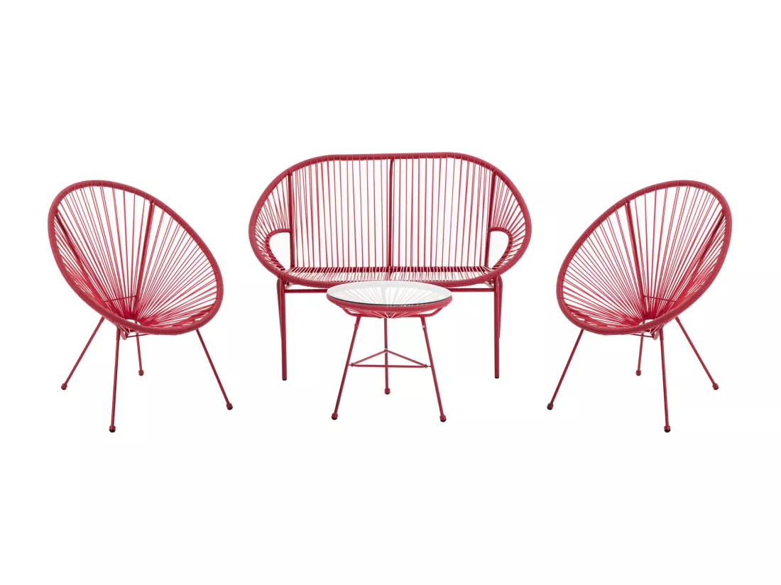 Salon de jardin en fils de résine tressés : 2 fauteuils, un banc et une table - Terracotta - ALIOS III de MYLIA